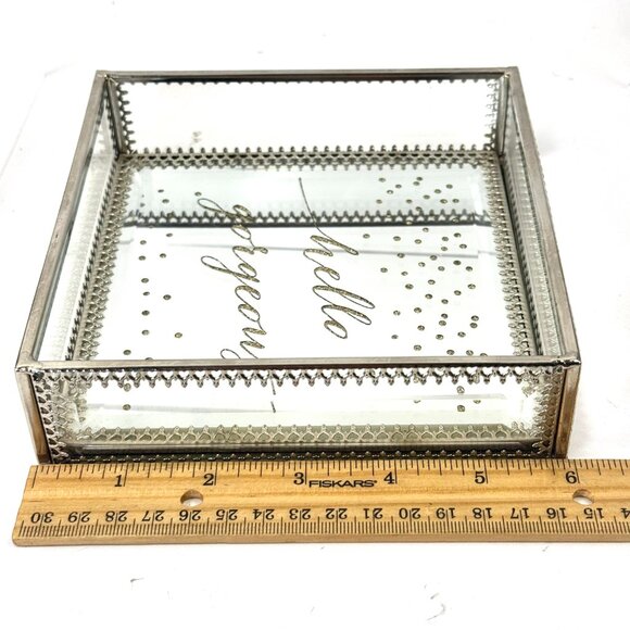 Kensie Home "hello gorgeous" Square Beveled Glass Mirrored Jewelry Vanity Box - Picture 3 of 8